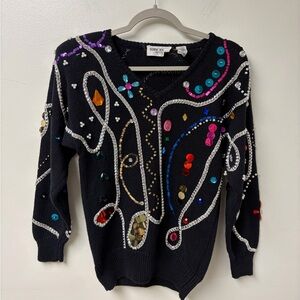 Bonnie Boerer Vintage Bejeweled Sweater Size Medium Petite‎
